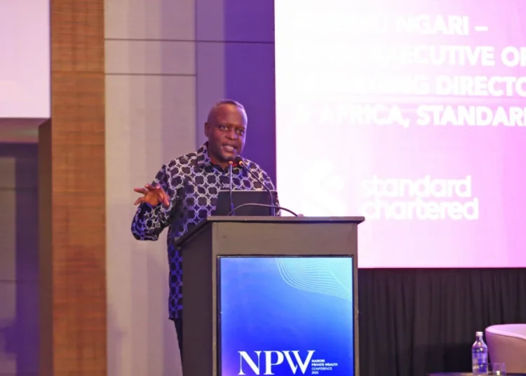 Standard Chartered Managing Director and CEO for Kenya and Africa Kariuki Ngari speaks during the 2025 Nairobi Private Wealth Conference.