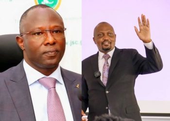 File image of Senior Advisor in the Council of Economic Advisors, Moses Kuria and IEBC Chair nominee Erastus Edung Ethekon.