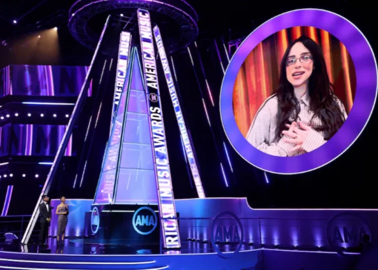 Billie Eilish gives acceptance speech for the Artist of the Year award virtually.
