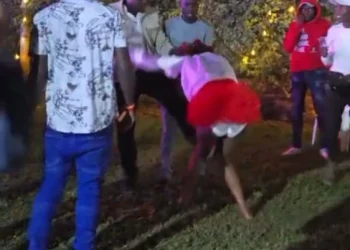 A screengrab from the disturbing footage of businessman nicknamed Pavillion assaulting content creator Bella Comedy. The incident has sparked widespread outrage.