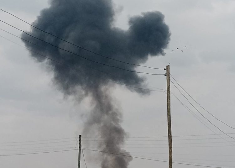 Huge smoke engulfs a section of Mwihoko area after the light aircraft crash./SCREENGRAB