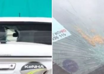 KeNHA Vehicle damaged by goons in Mombasa Road, August 1, 2025. Photo Screengrab