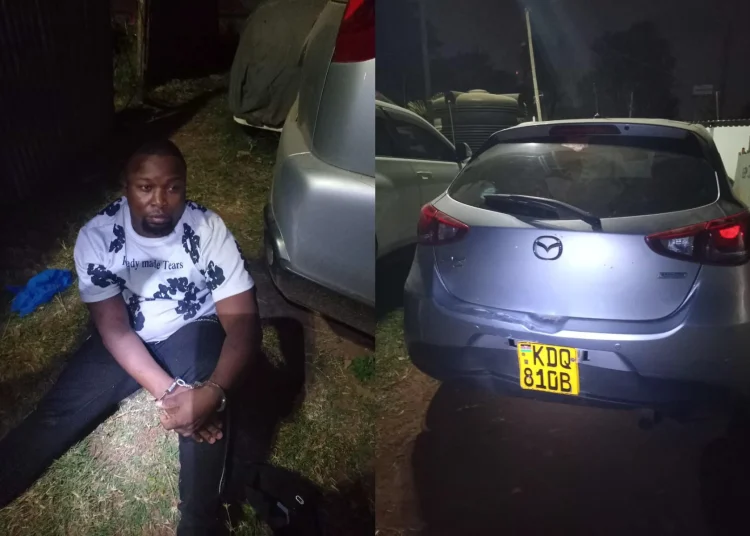 Collage photo of Fred Atandi and a Mazda Demio car.