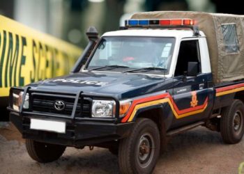 An undated photo of a Kenyan police vehicle at a crime scene.