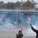 University of Nairobi students engaging the police as they protest along University Way on Wednesday September 3.