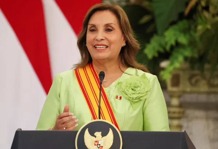 Peru's President Dina Boluarte speaks during a news conference