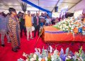 ODM Leader Raila Odinga waving his fly whisk at Ong'ondo Were burial, an exercise he conducts in a funeral as he chants Jowi, Jowi