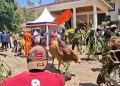 Siaya resident performing 'Tero Buru rite at the home of Raila Odinga.