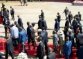 President William Ruto and former President Uhuru Kenyatta arrive at Jaramogi Oginga Odinga University of Science and Technology for the funeral service of former Prime Minister Raila Odinga/