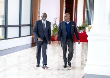 President William and Kanu national chairman Gideon Moi stroll in the corridors of State House