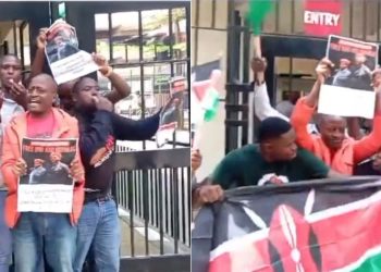 A collage of screenshots from the protest.