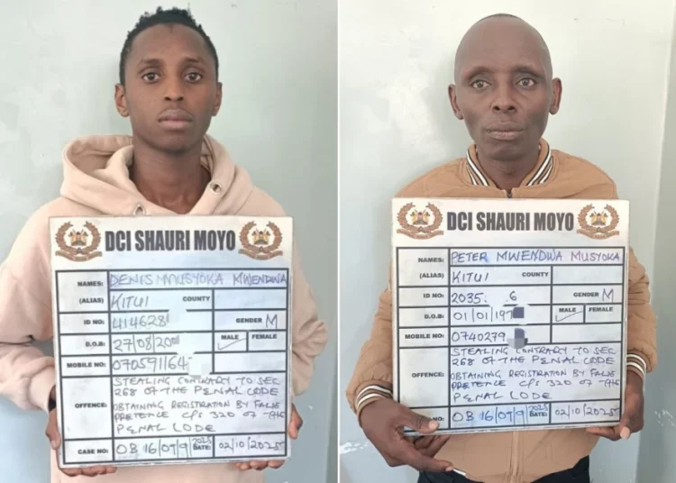 DCI detectives arrest Peter Mwendwa Musyoka and his son, Dennis Musyoka, for engaging in fraud.