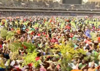 Crowds gather at Kasarani Stadium for public body viewing of Raila Odinga