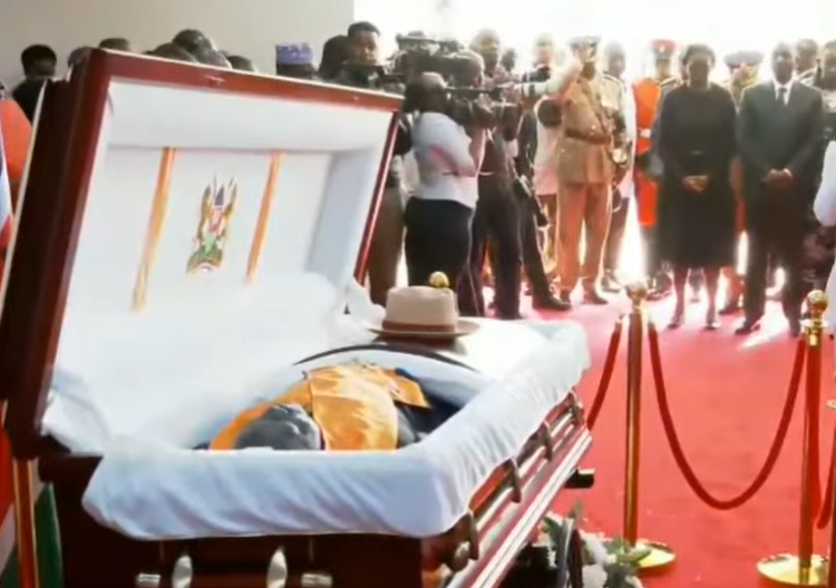 Raila Odinga’s body during its viewing at Kasarani