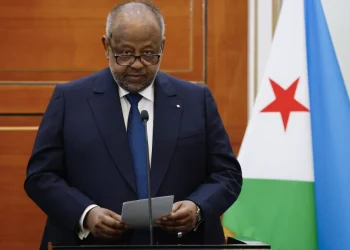 Djibouti's President Ismail Omar Guelleh speaks during a press conference after a meeting with France's President at the presidential palace in Djibouti on December 21, 2024.