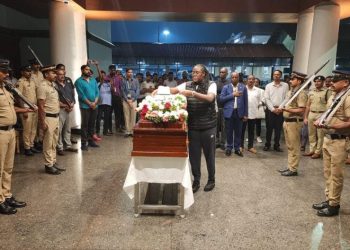 Winnie Odinga with the remains of Raila Odinga in Mumbai, India.