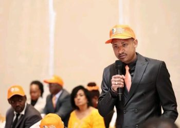 Embakasi East MP Babu Owino addressing ODM members.