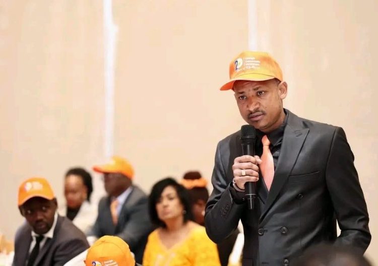 Embakasi East MP Babu Owino addressing ODM members.