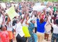Protesters block roads in Kirinyaga on Monday, October 13, 2025.
