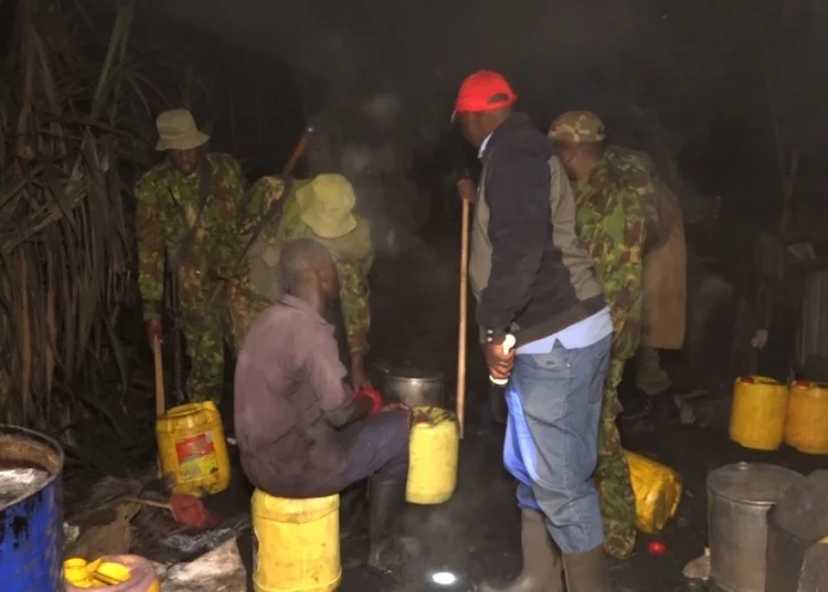 NACADA raids an illicit brew den in a dramatic midnight operation in Korogocho’s Grogon B area.