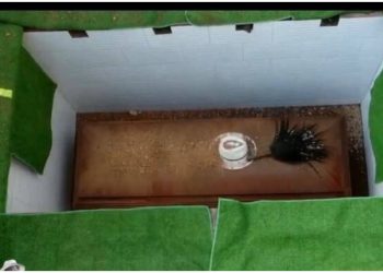 A hat and a whisk atop of Raila Odinga's coffin.