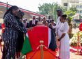 The family of the late Raila Odinga giving the last respect to their patriarch, Raila Odinga, during his funeral service at JOUST University on October 19, 2025.