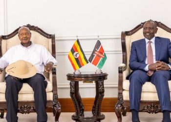 President William Ruto with his Ugandan counterpart, Yoweri Kaguta Museveni, during his official visit to State House, Nairobi on July 30, 2025.