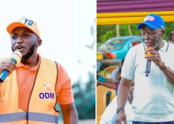 A photo collage of Kasipul MP candidates Boyd Were (left) and Philip Aroko (right) in past campaigns