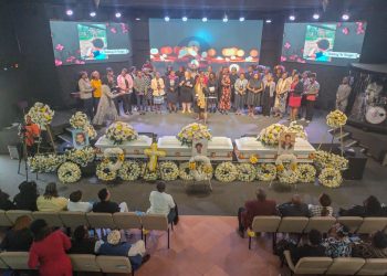 Casket carrying the remains of Njeri Deleon, Emmanuel Deleon and Kairo Winkelpleck during a Requiem Mass at ICC church, Mombasa Road on January 23, 2026/