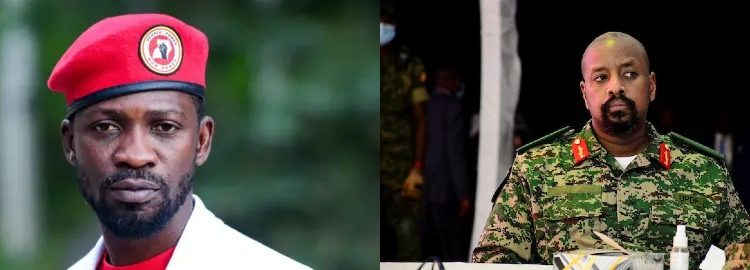 A collage of Uganda Opposition leader Bobi Wine and General Muhoozi Kainerugaba