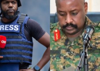 A photo collage of Larry Madowo and Uganda’s Chief of Defence Forces (CDF), Muhoozi Kainerugaba