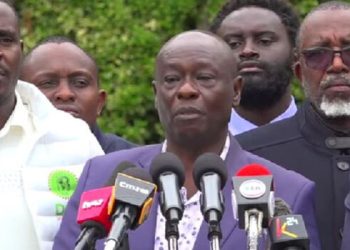 Former Deputy President Rigathi Gachagua addressing the press on Wednesday, July 9, 2025