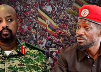 A photo collage of Uganda army chief Muhoozi Kainerugaba with opposition leader Bobi Wine, January 20, 2026.