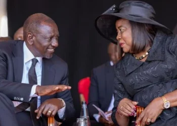 President William Ruto shares a moment with Ida Odinga during the burial of former Prime Minister Raila Odinga on October 19, 2025.