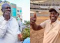 Rigathi Gachagua tries out miraa during a past rally in Meru County [R]. President William Ruto inspecting construction works at Talanta Stadium [L].